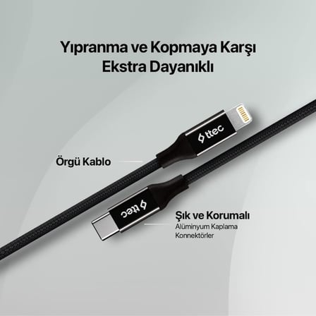 AlumiCable USB-C - Lightning Hızlı Şarj Kablosu 150cm