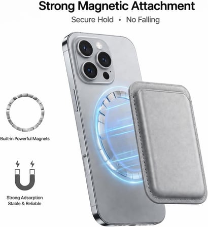 MagSafe Uyumlu Deri Kartlık Cüzdan - iPhone 17/16/15/14/13/12/11 Serisi Pro, Pro Max ve Plus için Güçlü Manyetik Telefon Arkası Kart Tutucu (Siyah)