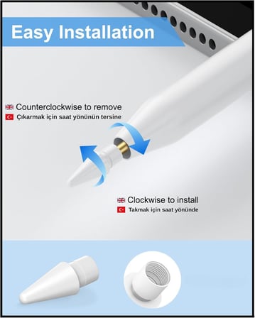 Apple Pencil Yedek Kalem Ucu – 1. ve 2. Nesil, Pro, USB-C Uyumlu, Şeffaf Saklama Kutulu Set (6'lı) (Mavi)
