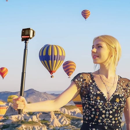Görünmez Selfie Çubuğu, Insta360 X3, X2, X4, X5, ONE RS, GO 3, One X, Evo ile Uyumlu, Alüminyum Katlanabilir Uzatma Çubuğu, 1/4” Vidalı Bağlantı, 360° Görünmez Çekim (114cm)