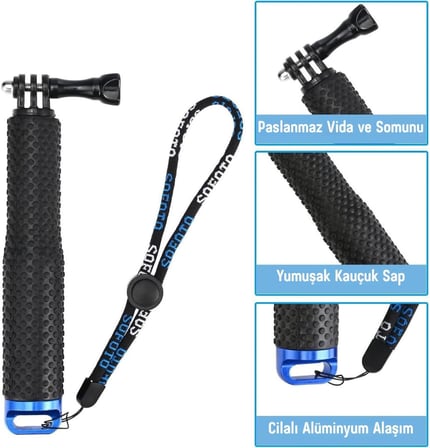 GoPro İle Uyumlu Selfie Çubuğu,GoPro/DJI İle Uyumlu Aksiyon Kamera Selfie Çubuğu,Alüminyum Gövde,Su Altı Kullanımına Uygun Paslanmaz Vida,Kaymaz Kauçuk Sap,Bilek Kayışı & Spor – Seyahat – Vlog İÇİN