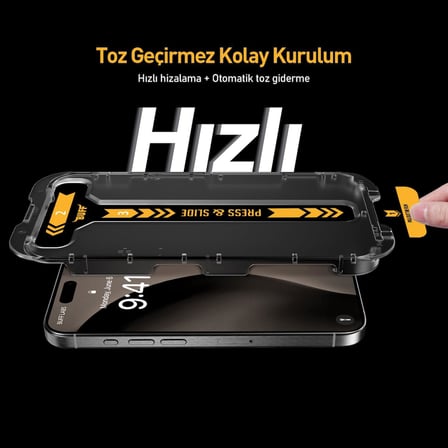 iPhone 16 Serisi ile Uyumlu 5D EasyFit 2 Adet Kolay Uygulama Aparatlı Ekran Koruyucu Temperli Cam, iPhone 16 Pro Max, Şeffaf