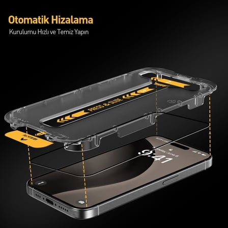 iPhone 16 Serisi ile Uyumlu 5D EasyFit 2 Adet Kolay Uygulama Aparatlı Ekran Koruyucu Temperli Cam, iPhone 16 Pro Max, Şeffaf