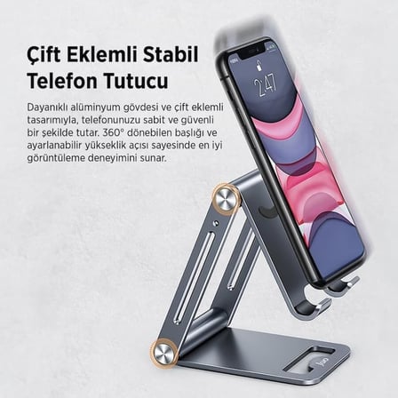 Alüminyum Katlanabilir Metal Masaüstü Telefon Tutucu Standı Uzay Grisi