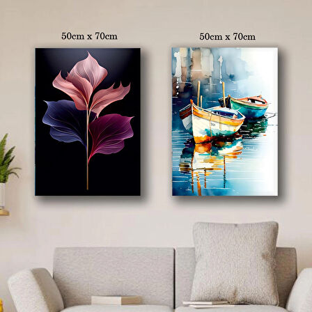 tekneler renkli çiçek kanvas tuval tablo resim 2 adet 50x70 HD baskı