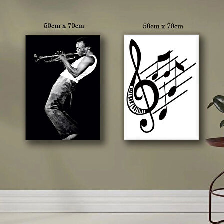 muüzik notalar jazz kanvas tuval tablo resim 2 adet 50x70 HD baskı