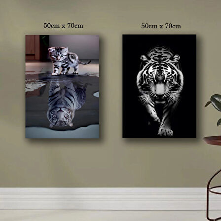 yavru kedi ve kaplan kanvas tuval tablo resim 2 adet 50x70 HD baskı