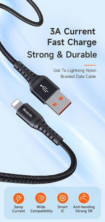CA-2261 İphone Hızlı Data-Şarj Kablo 3A 1Mt - Siyah
