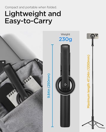 Kablosuz Bluetooth Selfie Çubuğu MagSafe ile Uyumlu Uzaktan Kumandalı Tripod / 1.2 Metre Kolay Taşınabilir Mag Fit S580W Black - AMP07659