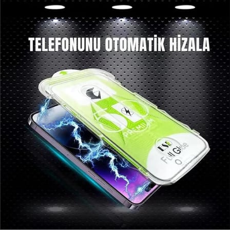 Apple iPhone 16 İle Uyumlu Hayalet Ekran Hizalama Aparatlı ve Takılırken Cam Altında Toz Bırakmaz Darbelere Karşı Ekstra Güçlü Ekran Koruyucu Cam