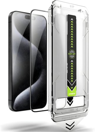 iPhone 15 ile Uyumlu Darbelere Karşı Maksimum Koruma Sağlayan ve Kolay Uygulama Aparatlı Hiçbir Şekilide Telefonda Toz Bırakmayan Cam (iPhone 15)