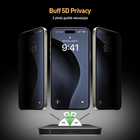 iPhone 16 Serisi ile Uyumlu 5D Privacy EasyFit 2 Adet Kolay Uygulama Aparatlı Ekran Koruyucu Temperli Cam Hayalet Ekran (iPhone 16 Pro)