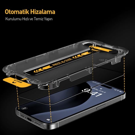 iPhone 16 Serisi ile Uyumlu 5D Privacy EasyFit 2 Adet Kolay Uygulama Aparatlı Ekran Koruyucu Temperli Cam Hayalet Ekran (iPhone 16 Pro)