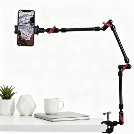 Ayarlanabilir Eklemli Sihirli Kol Kelepçe ve Telefon Tutucu Klipsli Masa Montajı, Masa Standı, Cep Telefonu Tripod (3 arms+kelepçe+Klip)