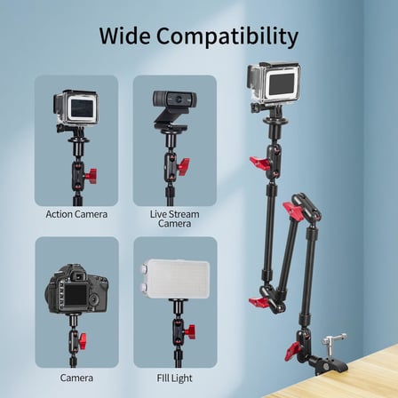 Ayarlanabilir Eklemli Sihirli Kol Kelepçe ve Telefon Tutucu Klipsli Masa Montajı, Masa Standı, Cep Telefonu Tripod (3 arms+kelepçe+Klip)