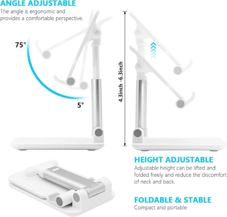 Cep Telefonu Standı, Katlanır Masaüstü Telefon Standı, Açı Yüksekliği Ayarlanabilir Cep Telefonu Tutacağı, Masa, Ofis, Tablet Standı Tüm iPhone, iPad, Samsung, 4-10" Cep Telefonu ve Tablet ile Uyumlu