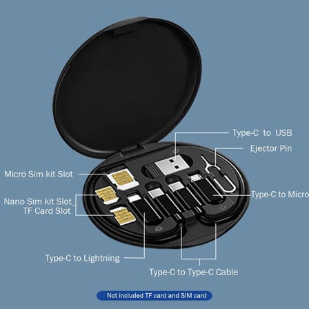 USB Adaptör Kablosu Dönüştürme Saklama Kutusu Çok Ti Şarj tı Dönüştürücü Lightning Tip C Mikro Veri Aktarım Aracı Sim Kart Yuvası İçerir Tepsi Çıkarma Pimi Telefon Tutucu olarak Klanın