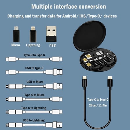 USB Adaptör Kablosu Dönüştürme Saklama Kutusu Çok Ti Şarj tı Dönüştürücü Lightning Tip C Mikro Veri Aktarım Aracı Sim Kart Yuvası İçerir Tepsi Çıkarma Pimi Telefon Tutucu olarak Klanın