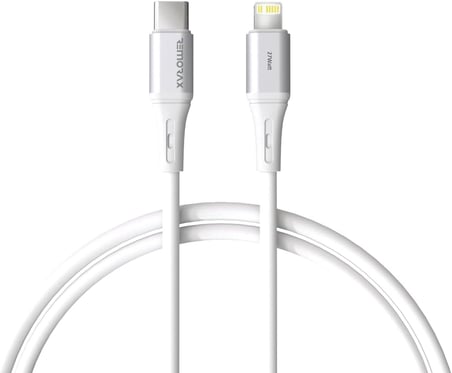 Wahoo Type C-Lightning 27Watt PD Hızlı Şarj Kablosu (Beyaz/Gümüş Metal) (100 CM)