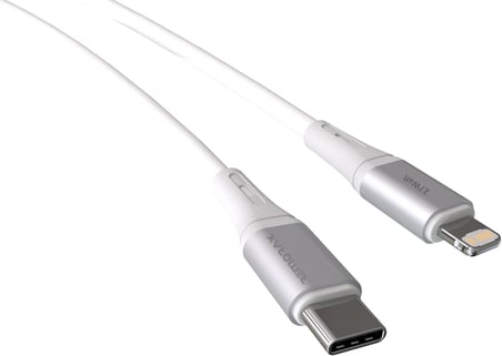 Wahoo Type C-Lightning 27Watt PD Hızlı Şarj Kablosu (Beyaz/Gümüş Metal) (100 CM)