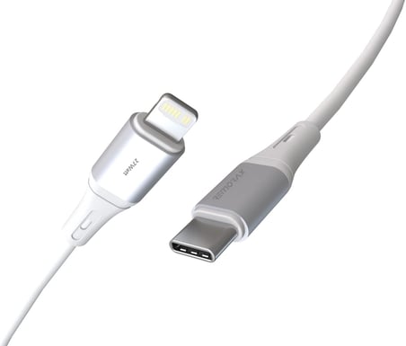 Wahoo Type C-Lightning 27Watt PD Hızlı Şarj Kablosu (Beyaz/Gümüş Metal) (100 CM)