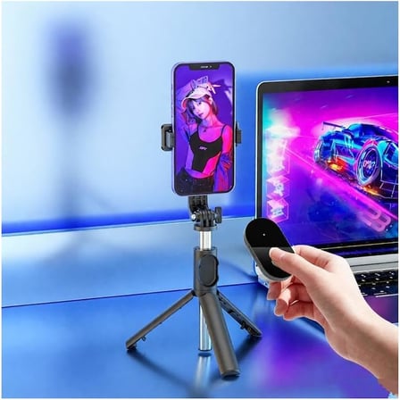 Rabsev Bluetooth Kumandalı Selfie Çubuğu ve Tripod, Siyah, Taşınabilir, 75cm, Akıllı Telefonlar İçin