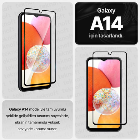 Samsung Galaxy A14 için Ekstra Güçlü Tam Koruma Sağlayan 9H Sertliğinde Leke ve Parmak İzi Tutmayan HD Görüntü Sağlayan Premium Ekran Koruyucu Kırılmaz Cam (Galaxy A14)