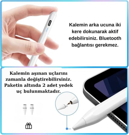 iPad(2018-2026) için Stylus Tablet Kalem 2018 Sonrası Tüm iPad Modellerinine Uyumlu Eğim Sensörlü Avuç İçi Reddi Aktif Stylus Kalem (Beyaz)