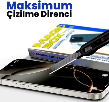 Klasse MAGIC-BOX iPhone 16 Pro Max Ekran Koruyucu Cam | Tozsuz Hizalama Aparatı | Tam Kaplama 9H Kırılmaz & Çizilmez