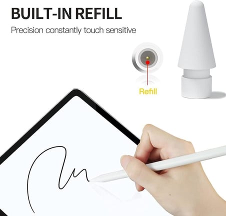 Apple Pencil Uyumlu Silikon Yedek Uç, 1. Nesil / 2. Nesil/Pro/USB-C için, iPad Pro/Air/Mini Uyumlu (Beyaz 2'li Paket)