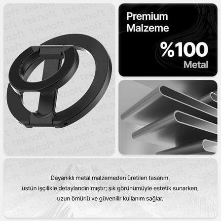 MagSafe ile Uyumlu Ayarlanabilir Manyetik Stand ve 360° Dönebilen Çıkarılabilir Metal Telefon Tutacağı (Siyah)