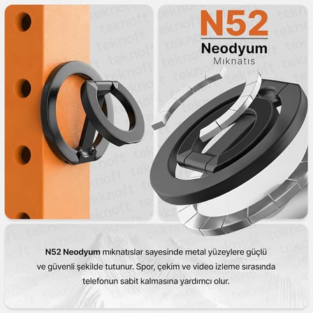 MagSafe ile Uyumlu Ayarlanabilir Manyetik Stand ve 360° Dönebilen Çıkarılabilir Metal Telefon Tutacağı (Siyah)