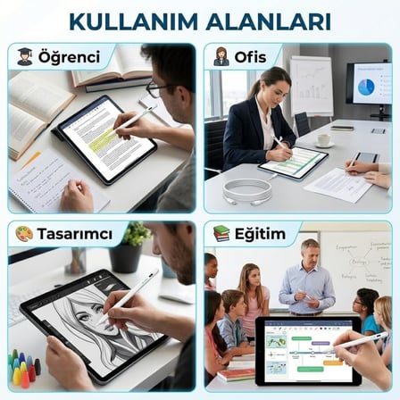 iPad Kalem, Apple Pencil Alternatifi, USB-C Hızlı Şarj, Palm Rejection, iPad Pencil, iPad 6-11 / Air 3-7 / Mini 5-7 / Pro Uyumlu, 4 Yedek Uç ve 6 Uç Koruyucu Dahil