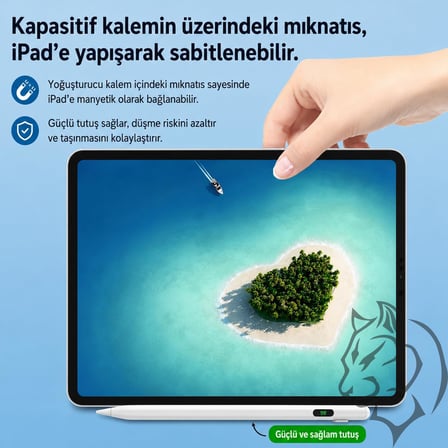 Aktif Stylus Kalem, iPad, iPhone ve Android Tabletler ile Uyumlu, LED Pil Göstergeli, USB-C Şarjlı, Bluetooth Gerektirmez, Hassas Kapasitif Dokunmatik Kalem, Beyaz