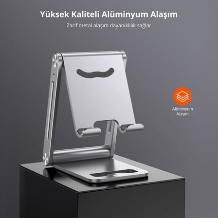 Alüminyum Katlanabilir Metal Masaüstü Telefon Tutucu Standı Gümüş
