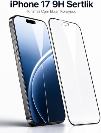 IPhone 17 ile Uyumlu 9H Sertlik Kırılmaz Cam Ekran Koruyucu