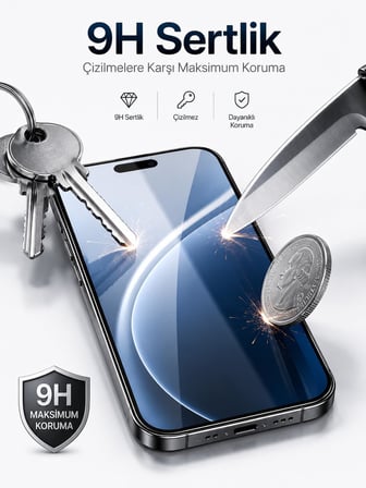 IPhone 17 ile Uyumlu 9H Sertlik Kırılmaz Cam Ekran Koruyucu