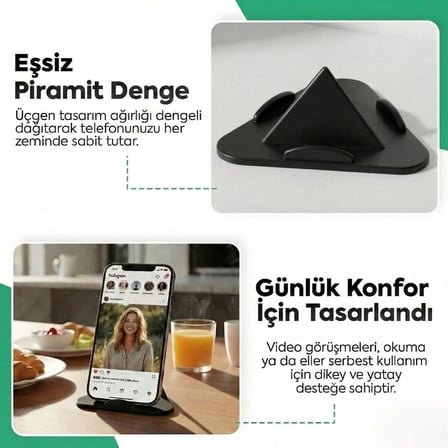 Siyah Telefon Standı, Masaüstü Telefon Tutucu, 3 Açılı Piramit Tasarım