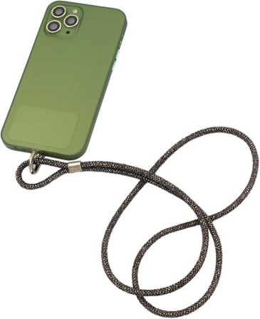 Cep Telefonu Boyun Askısı, Swarovski Taşlı Işıltılı Askı, Ayarlanabilir, Metal Halkalı, Hafif & Şık Askı İpi, Suya Dayanıklı Tasarım - Antrasit