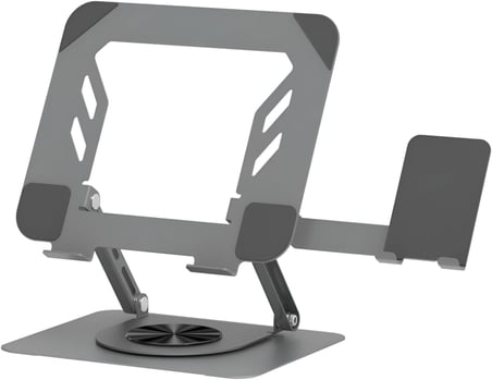 360 Derece Döner Laptop Standı Telefon Tutuculu, Ayarlanabilir Katlanabilir Notebook Yükseltici, 10-15.6 İnç Laptop ile Uyumlu Masaüstü Alüminyum Stand | L189-C