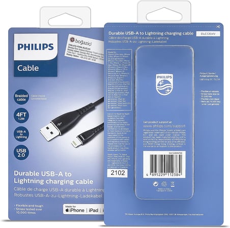 DLC5204V/00 iPhone şarj kablosu - 1,2 metre - iPad, iPod, iPhone ile uyumlu - USB-A - Lightning kablosu