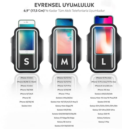 iPhone Samsung Xiaomi Huawei ile uyumlu Universal 6,9" inç e Kadar Uyumlu Anahtar Koyma Bölmeli Spor Koşu Yürüyüş için Kol Bandı Siyah