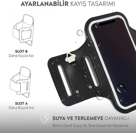 iPhone Samsung Xiaomi Huawei ile uyumlu Universal 6,9" inç e Kadar Uyumlu Anahtar Koyma Bölmeli Spor Koşu Yürüyüş için Kol Bandı Siyah