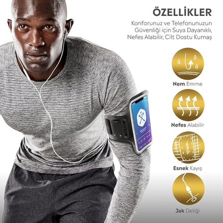iPhone Samsung Xiaomi Huawei ile uyumlu Universal 6,9" inç e Kadar Uyumlu Anahtar Koyma Bölmeli Spor Koşu Yürüyüş için Kol Bandı Siyah