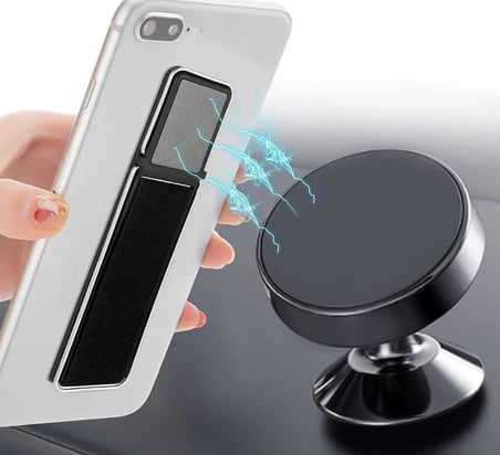 Manyetik Lastikli Kılıf Bandı Kayışlı Kılıf Askı Telefon Tutucu Yatay Dikey Stand Siyah