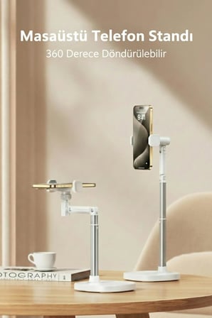 Jopree X66F | Ayarlanabilir Telefon Standı 360° Döner, Canlı Yayın/Çekim İçin Ergonomik Masaüstü Tutucu, Alüminyum Alaşımlı, Video & Sohbet Destekli, 75-115mm Telefonlar İçin (Beyaz)