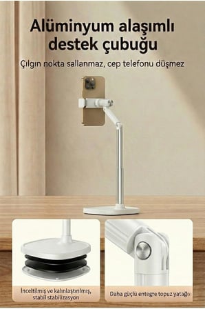 Jopree X66F | Ayarlanabilir Telefon Standı 360° Döner, Canlı Yayın/Çekim İçin Ergonomik Masaüstü Tutucu, Alüminyum Alaşımlı, Video & Sohbet Destekli, 75-115mm Telefonlar İçin (Beyaz)