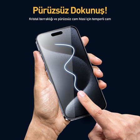 Buff, iPhone 15 Serisi ile Uyumlu 5D EasyFit 2 Adet Kolay Uygulama Aparatlı Ekran Koruyucu Temperli Cam, iPhone 15 Pro, Şeffaf