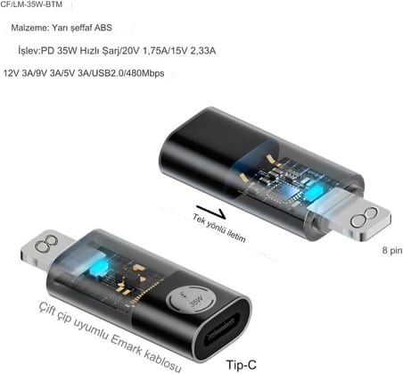 PD 35W Lightning to Type C Çevirici Dönüştürücü iPhone Yuva Çevirici Hızlı Şarj ve Veri Aktarımı OTGSL