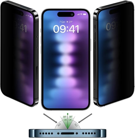 iPhone 15 Pro Max ile Uyumlu 5D Privacy Hayalet Ekran Koruyucu